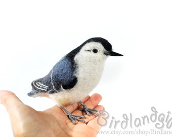 Realistic felt bird- The White-breasted Nuthatch -  from North America, the Great Basin and central Mexico