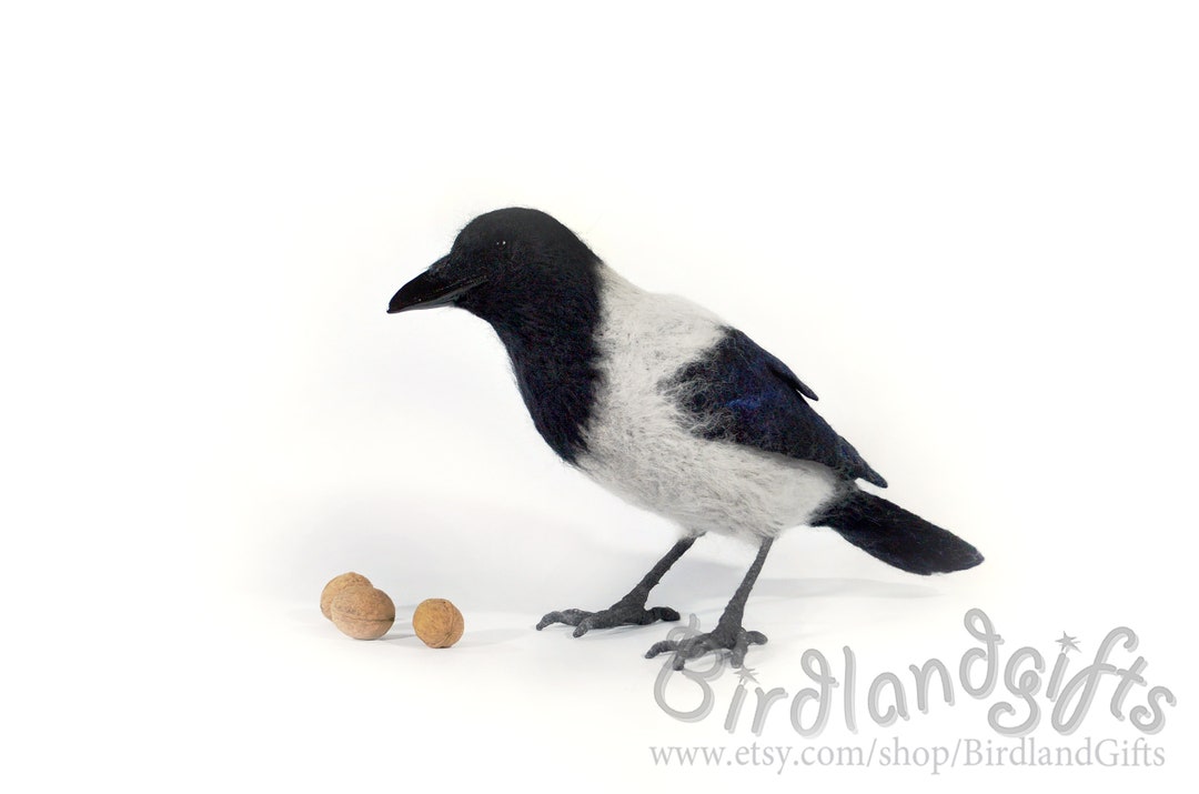 The Hooded Crow (corvus Cornix) Felt Bird Sculpture the Real Sized Felted  Hoodie is Action Figure of the Eurasian Smart Ass and