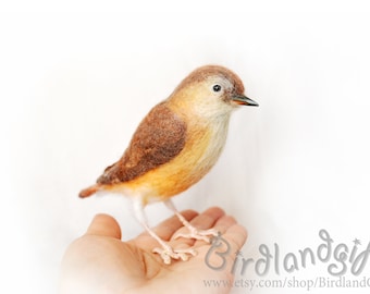 The Common Nightingale also known as Rufous Nightingale - Realistic Felting bird. Lifelike felting animal. Birdwatching perfect gift.