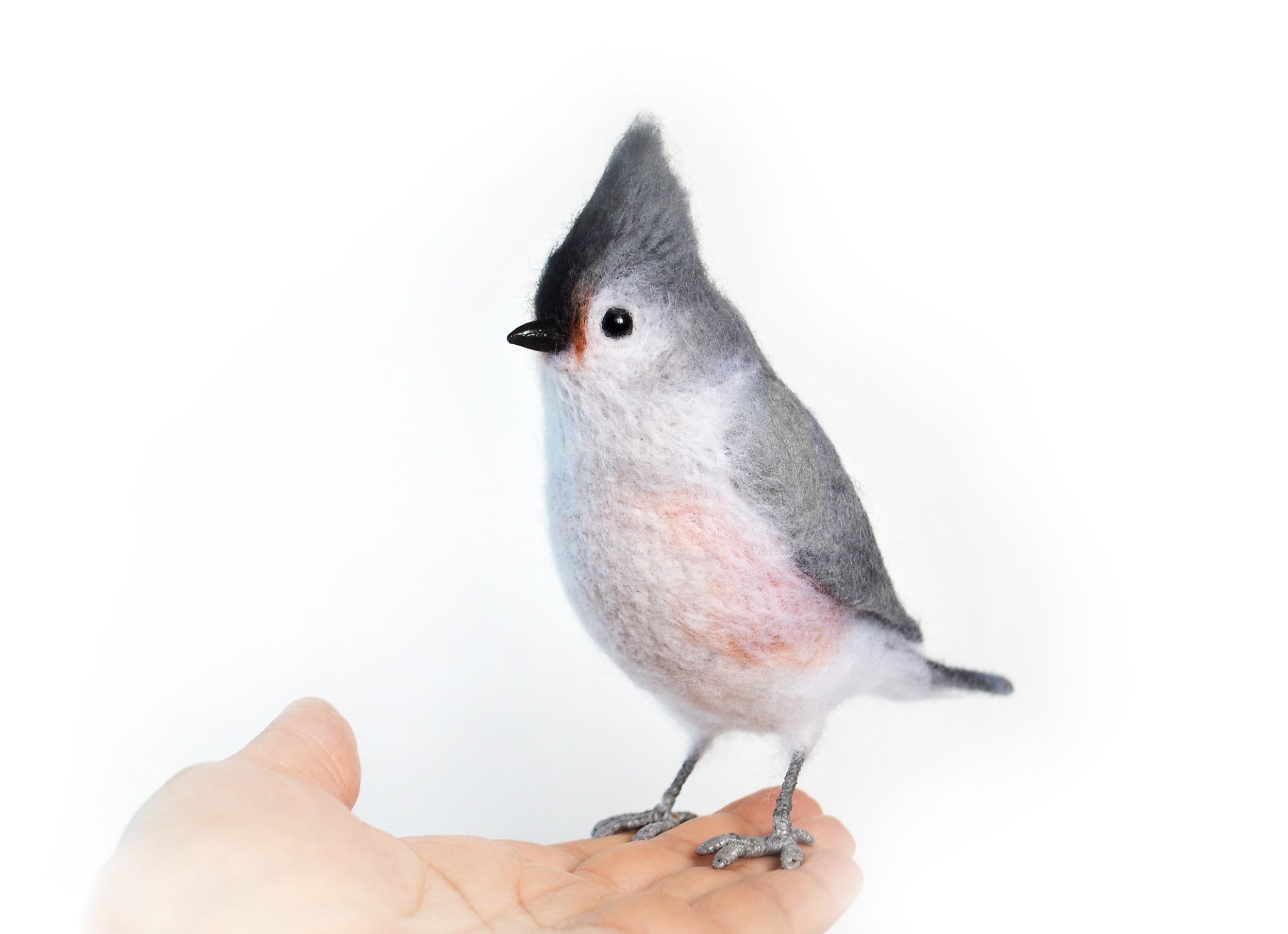 Realistic felt toy - Tufted Titmice - also known as Grey-crested Titm…