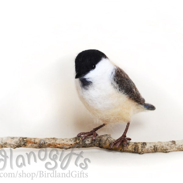 Der gefilzte Vogel - Schwarzkappenmeise. Handgemachter gefilzter Vogel. Faux Präparatoren. Weihnachtsgeschenk. Wohndekor. Vogelnest+Eier