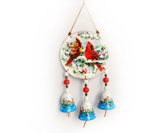 Wonderful wall home decor-Decoration for Christmas-with Cardinals birds pattern made of handmade natural clay, hand painted with paints