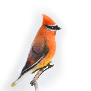 Realistic Felted Bird – Cedar waxwings – Beautiful thieves. Wildlife lifelike felt art – Christmas Gift Xmas Tree Decor.