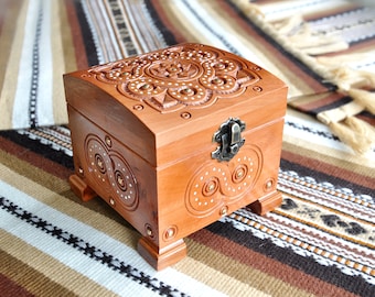 Ukrainian handmade wooden box "cube" - hand-carved wood. Ukrainian artist, Ukrainian ornament, Ukraine seller,  beautiful box from Ukraine