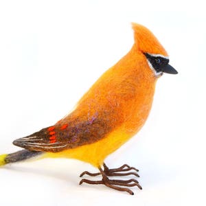 Cedar Waxwings – Beautiful thieves. Realistic Felted Bird. Wildlife lifelike felt art.