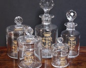 French Antique Toiletry Crystal Set with Count Crown (2 bottles 3 jars)