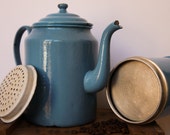 French Vintage Blue Enamelled Coffee Maker