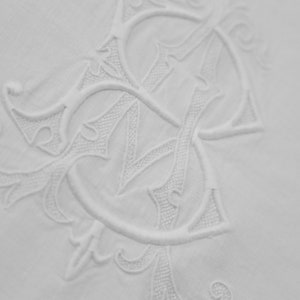 French antique pure linen embroidered Bedsheet - BA monogram