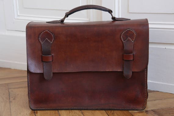 French Vintage Handmade Leather Satchel