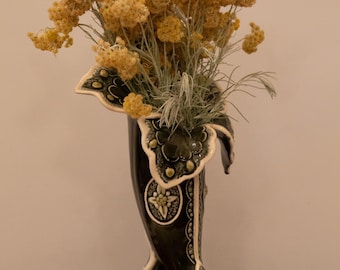 French Vintage Vase Barbotine from De Bruyen (early 20th century)
