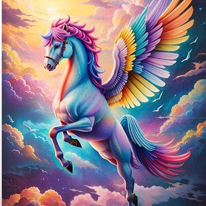 Pegasus Fantasy Art Print | Magical Flying Horse Wall Decor | Colorful Mythical Creature Poster | Kids Room Decor | Nursery Decor