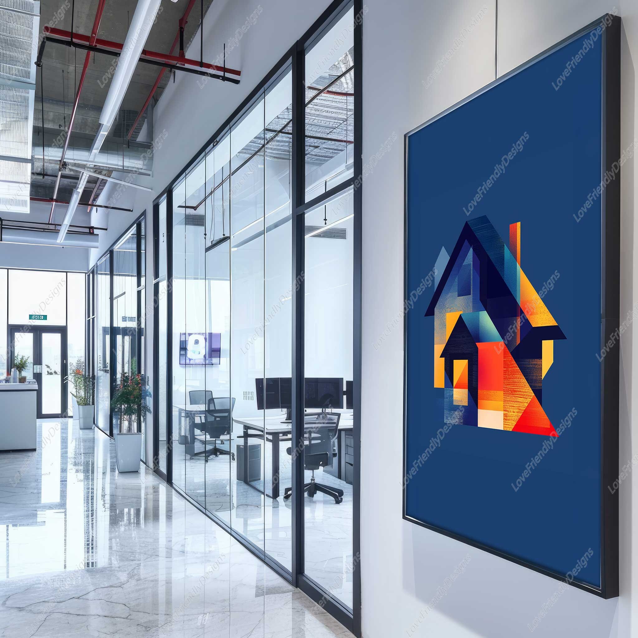 Modern Geometric House Art Print: Bold Abstract Colors - Etsy