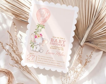 Elephant Baby Shower Invitations, Girl, Blush Pink, Little Peanut is on the way, Printed or Digital