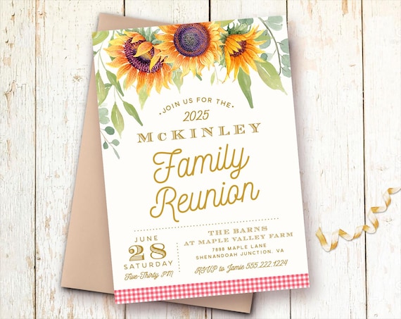 Family Reunion Invitations, Picnic Invitations, Sunflower Invitations, Summer Picnic, Family Picnic Invitations, Company Picnic, Family BBQ