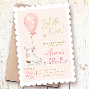 Ice Skating Birthday Invitations, Ice Skating Party, Ice Rink Invitations, Ice Skates, Girl, Pink, Skate Rink Party, Printed, Printable