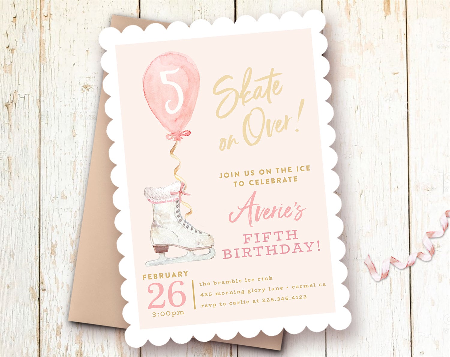 Ice Skating Birthday Invitations, Ice Skating Party, Ice Rink Invitations, Ice Skates, Girl, Pink, Skate Rink Party, Printed, Template