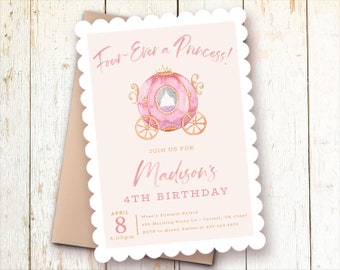 Four-Ever a Princess Birthday Invitations, Princess Party, Age 4, Four Year, Little Princess Invite, Carriage, Printed, Printable
