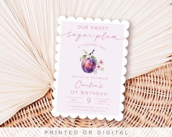 Sugar Plum Birthday Invitations, 1st Birthday, Purple, Lavender, One Year Birthday Invite Girl, PRINTED or DIGITAL