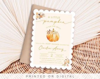 Little Pumpkin Baby Shower Invitation • Autumn Floral Invite • Fall Pumpkin Invitation • Gender Neutral • Girl • PRINTED or DIGITAL