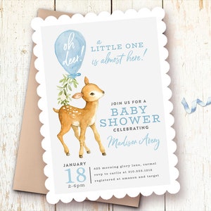 Deer Baby Shower Invitations Boy, Oh Deer!, Baby Boy Shower Invitations, Balloon, Baby Shower Invitations, Baby Deer Invitation, Deer Invite