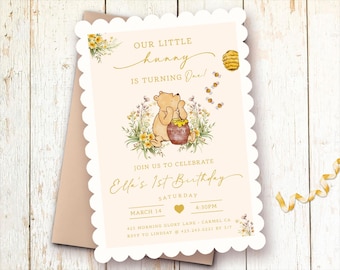 Winnie the Pooh Little Hunny Birthday Invitations • 1st Birthday • Vintage • PRINTED or DIGITAL