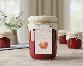 Étiquette de remerciement pour baby shower aux fraises • Étiquette de cadeau Petite chérie • Imprimable pour remerciements aux fraises