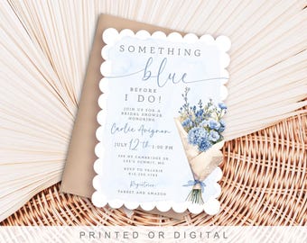 Something Blue Bridal Shower Invitations, Brunch, Lunch, Modern Bridal Invites, Chic, Farmer's Market Floral Bouquet, Hydrangea, Before I Do