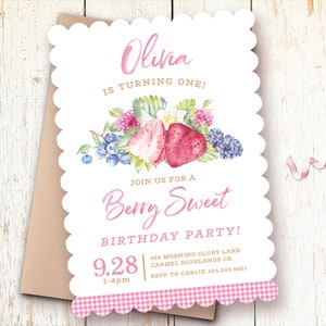 Farmer's Market Birthday Invitations, 1st Birthday Invitations Girl, Berry Sweet Birthday, Strawberry, Raspberry, Blueberry, Blackberry