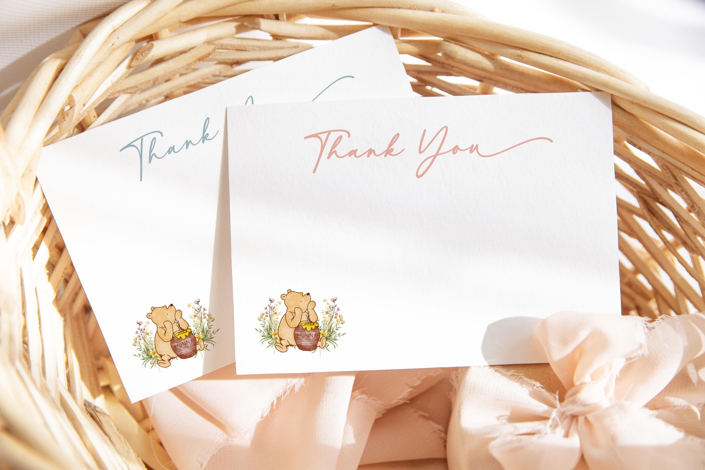 Winnie the Pooh Thank You Cards • Blue • Pink • Honey Gold