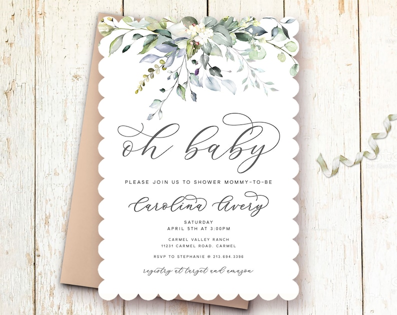 Elegant Greenery Baby Shower Invitations Modern Baby Shower Etsy Elegant Greenery Baby Shower Invitations Modern Baby Shower Etsy