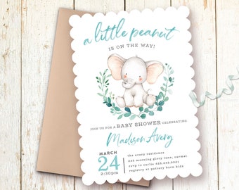 Little Peanut Baby Shower Invitations, Elephant Baby Shower Invitations, Boy Baby Shower, Elephant Invite, Little Peanut Invite