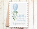 Baby Shower Invitations, Baby Boy Shower Invitations, Blue Balloon, Boy Greenery Baby Shower, It&#39;s a Boy Invite, Blue Grey Baby Shower