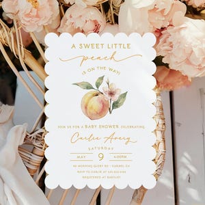 Peach Baby Shower Invitation • Watercolor • Vintage • Sweet as a Peach • Georgia Peach • PRINTED or DIGITAL image 1