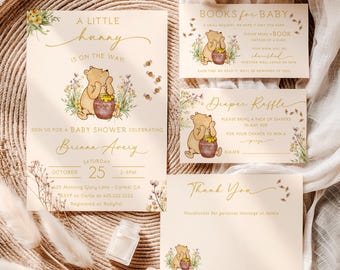Winnie the Pooh Little Hunny Baby Shower Invitation • Honey Invite • Vintage • Gender Neutral • Evite • Editable • Instant Download