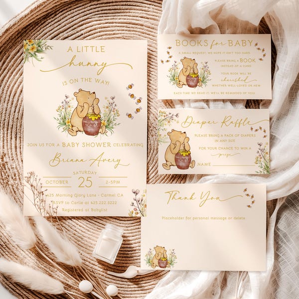 Winnie the Pooh Little Hunny Baby Shower Invitation • Honey Invite • Vintage • Gender Neutral • Evite • Editable • Instant Download