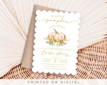 Pumpkin Orange Autumn Baby Shower Invitations •  Fall • Sprinkle • Gender Reveal • PRINTED or DIGITAL