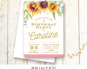 Sunflower Birthday Invitations, Picnic Invitations, Sunflower Invitations, Summer Picnic, Barbecue Invite, 40th, 50th, 60th, 70th, 80th