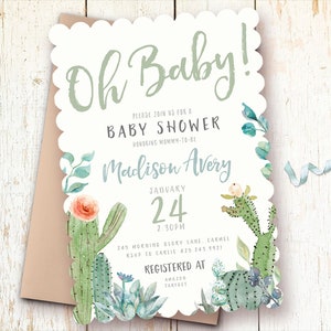 Succulent Baby Shower Invitations, Cactus Baby Shower Invitations, Desert Baby Shower Invitations, Succulent, Gender Neutral, Fiesta