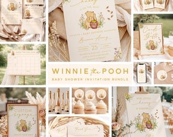 Lot d'invitations pour une fête prénatale Winnie l'ourson • Thème Petit Hunny Pot (téléchargement numérique instantané)