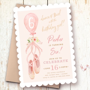 Ballet Shoes Birthday Invitations, Ballerina Invitations, Girl, Pink, Dance and Twirl, Ballet Party Invite, Ballerina Birthday Party