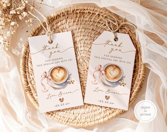 Étiquettes de remerciement « Baby is Brewing » • Rose fille • Étiquettes de cadeau Cafe Latte • Merci pour la fête prénatale • Décoration de bar à café • Étiquettes de cadeau personnalisées