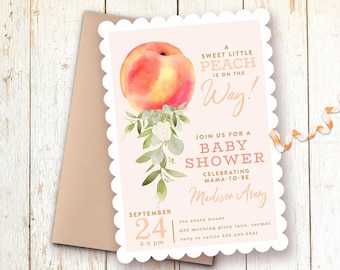 Peach Baby Shower Invitations, Sweet Fruit Theme, Printed, Digital