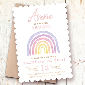 Rainbow Birthday Invitation, Pastel Rainbow, Birthday Party, Rainbow of Fun, Pastel Invite