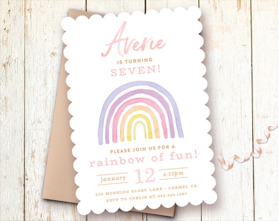 Rainbow Birthday Invitation, Pastel Rainbow, Birthday Party, Rainbow of Fun, Pastel Invite
