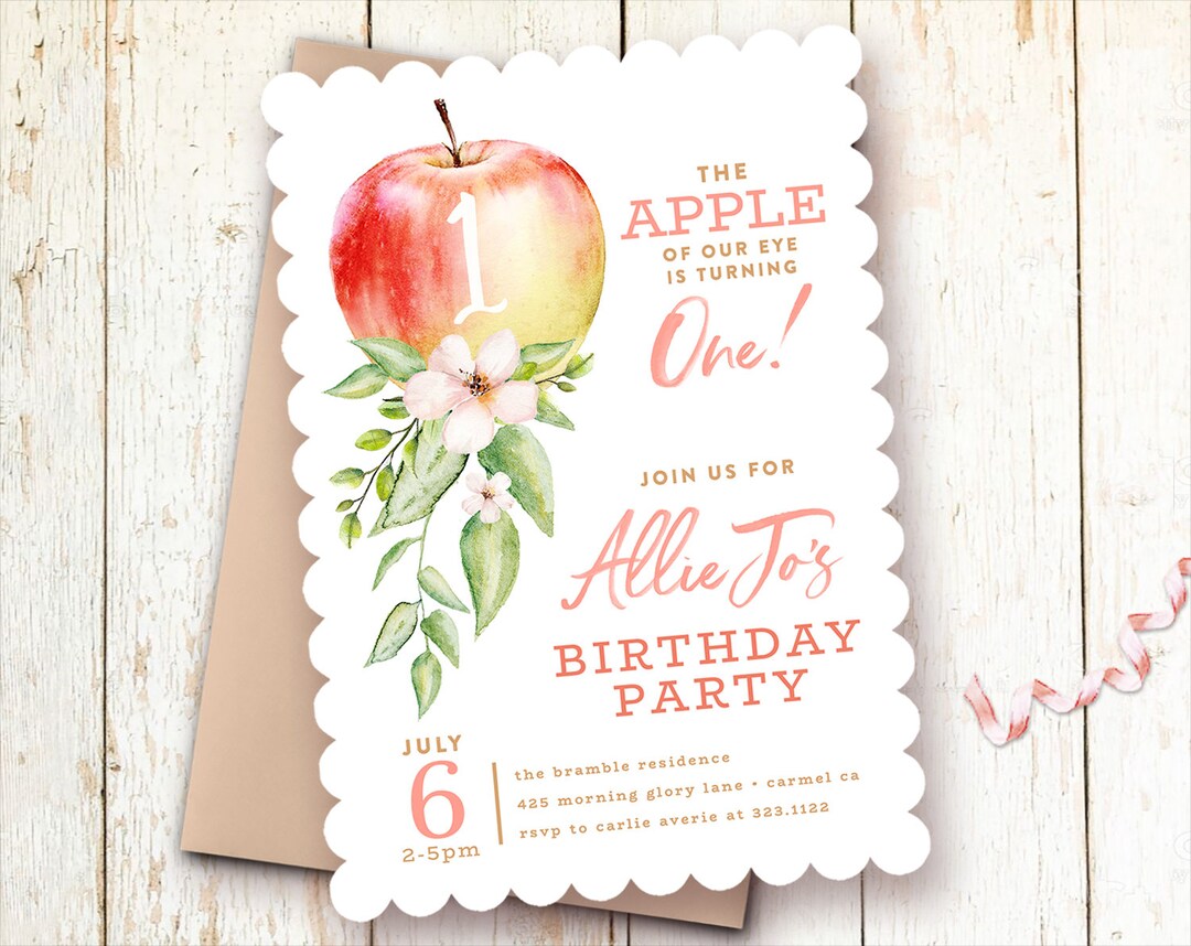 Apple Birthday Invitations, Apple of Our Eye, 1st Birthday Invitations