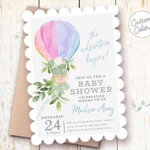 Hot Air Balloon Baby Shower Invitations, Gender Neutral, The Adventure Begins, Up Up Away, Shower Invite, Multi-Colored, Boy, Girl, Jewel