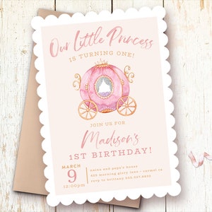 Princess Party Birthday Invitations, Carriage Invitations, Little Princess Invite, Printed, Printable