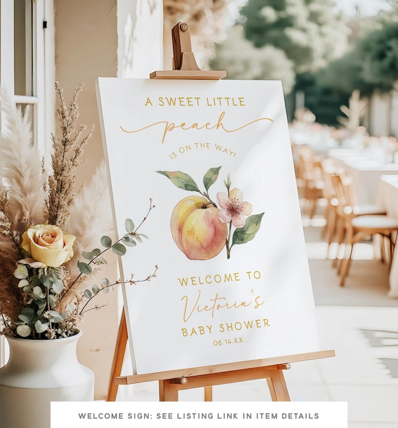 Peach Baby Shower Invitation • Watercolor • Vintage • Sweet as a Peach • Georgia Peach • PRINTED or DIGITAL image 8