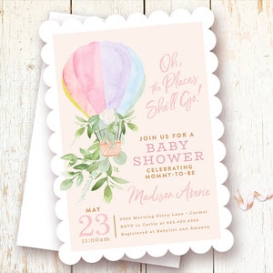 Hot Air Balloon Baby Shower Invitations, Oh the Places She'll Go, You'll Go, Dr. Seuss, Shower Invite, Pastels, Baby Brunch, Baby Sprinkle
