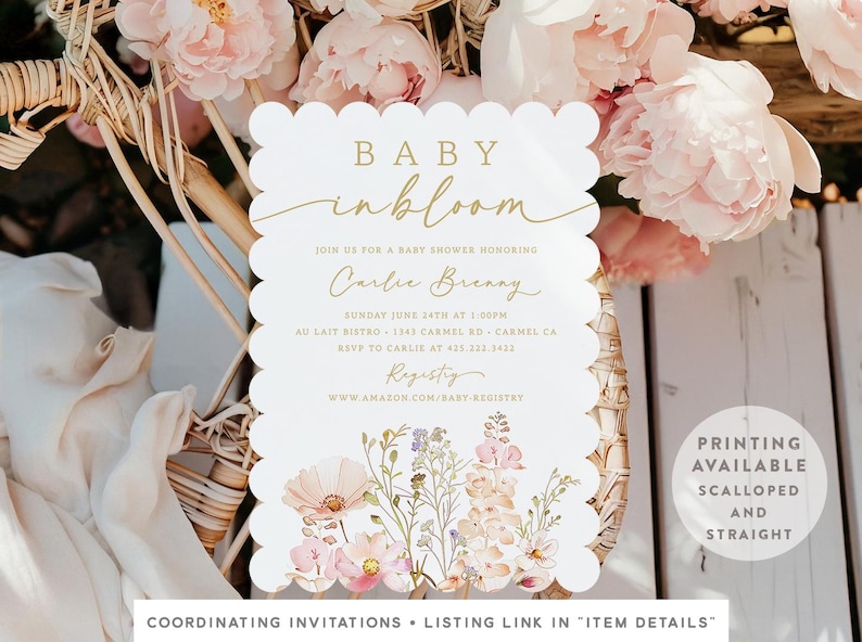 Wildflower Baby Shower Welcome Sign, Baby in Bloom, A Little Wildflower on the Way, Brunch, Elegant, Chic, Garden Inspired, PRINTED DIGITAL zdjęcie 6